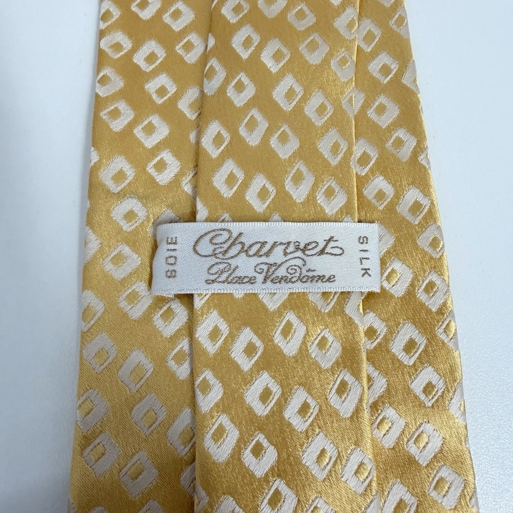 Charvet Place Vendome Men's Tie Gold Geometric Satin Silk 3 5/8" (W) 59" (L) guc